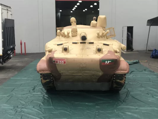 i2kDefense Inflatable BMP-3 Military Tank Desert Camo Front View