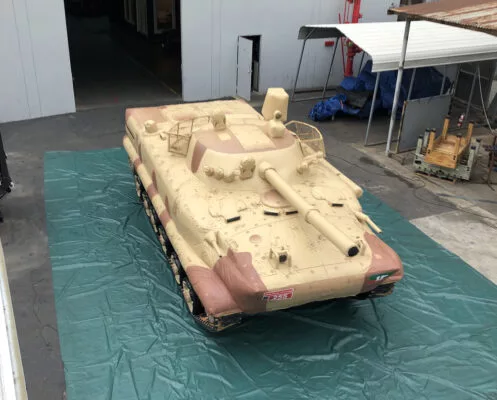i2k defense - custom inflatable BMP-3 Military Tank Desert Camo Top Front View