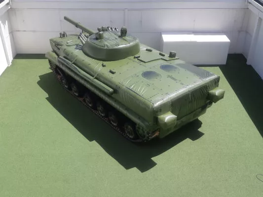 i2k defense - custom inflatable BMP-3 Military Tank Dark Green Back Left View