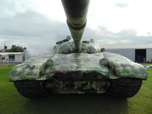 i2k defense - custom inflatable dark green military tank front T-72-3