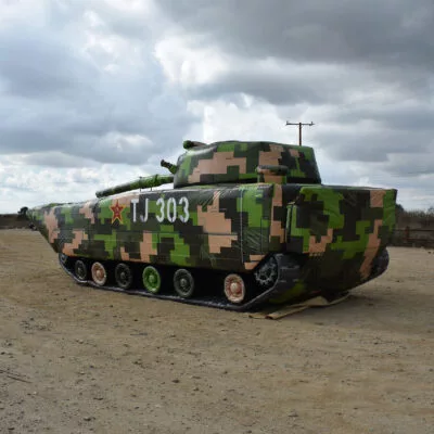 i2kDefense Inflatable ZBD-5 Amphibious Military Tank Green Digital Camo Back Left Side View